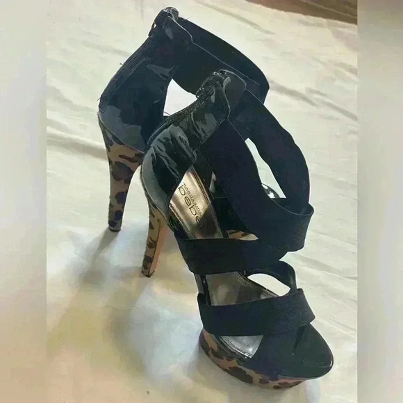 bebe Shoes - Kardashians Bebe Women’s Platform Wedge Strappy Heel Size 10 Black Leopard